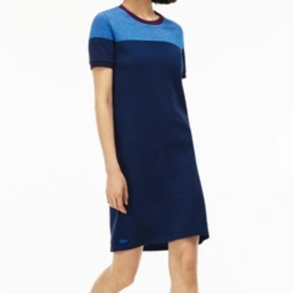 COLOR BLOCK PIQUÉ T-SHIRT DRESS SAPPHIRE BLUE/ABYSSAL Lacoste size 36 small